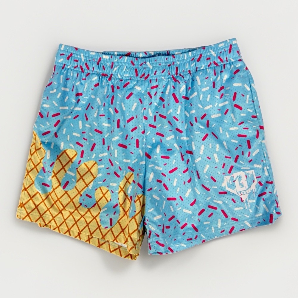 R1 Apparel Men's Athletic Mesh Lined Shorts Blue Size M 4" Drawstring Elastic
